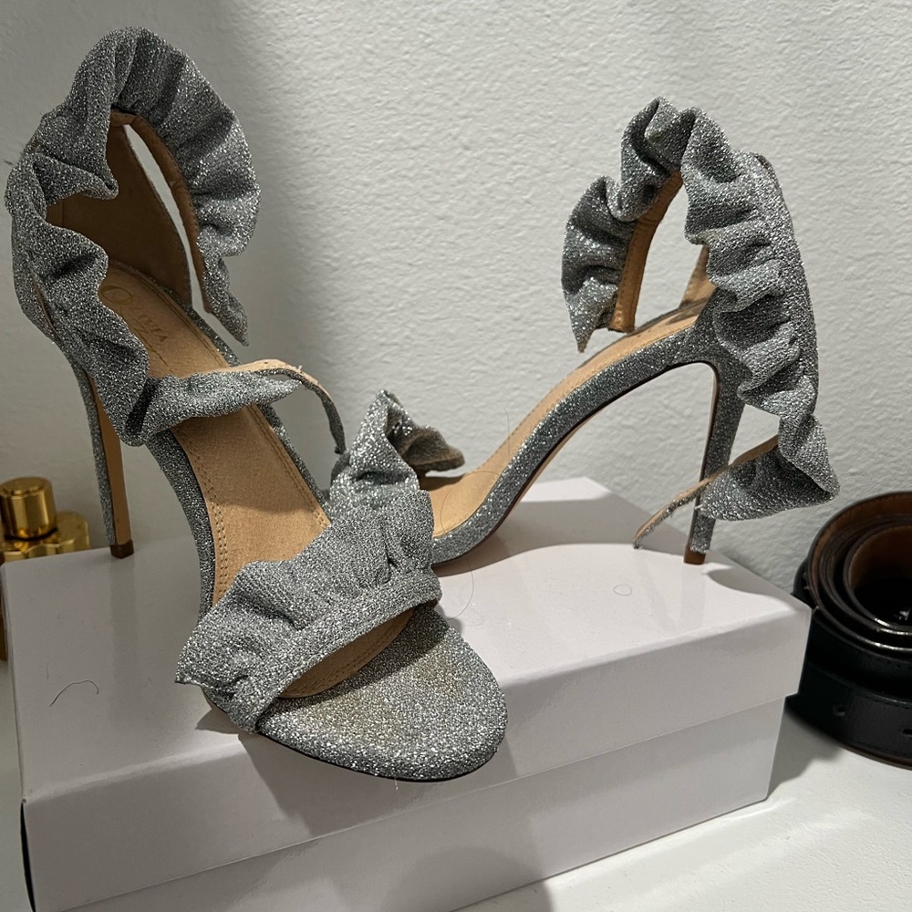 Elegant Silver Ruffle Stiletto Heels